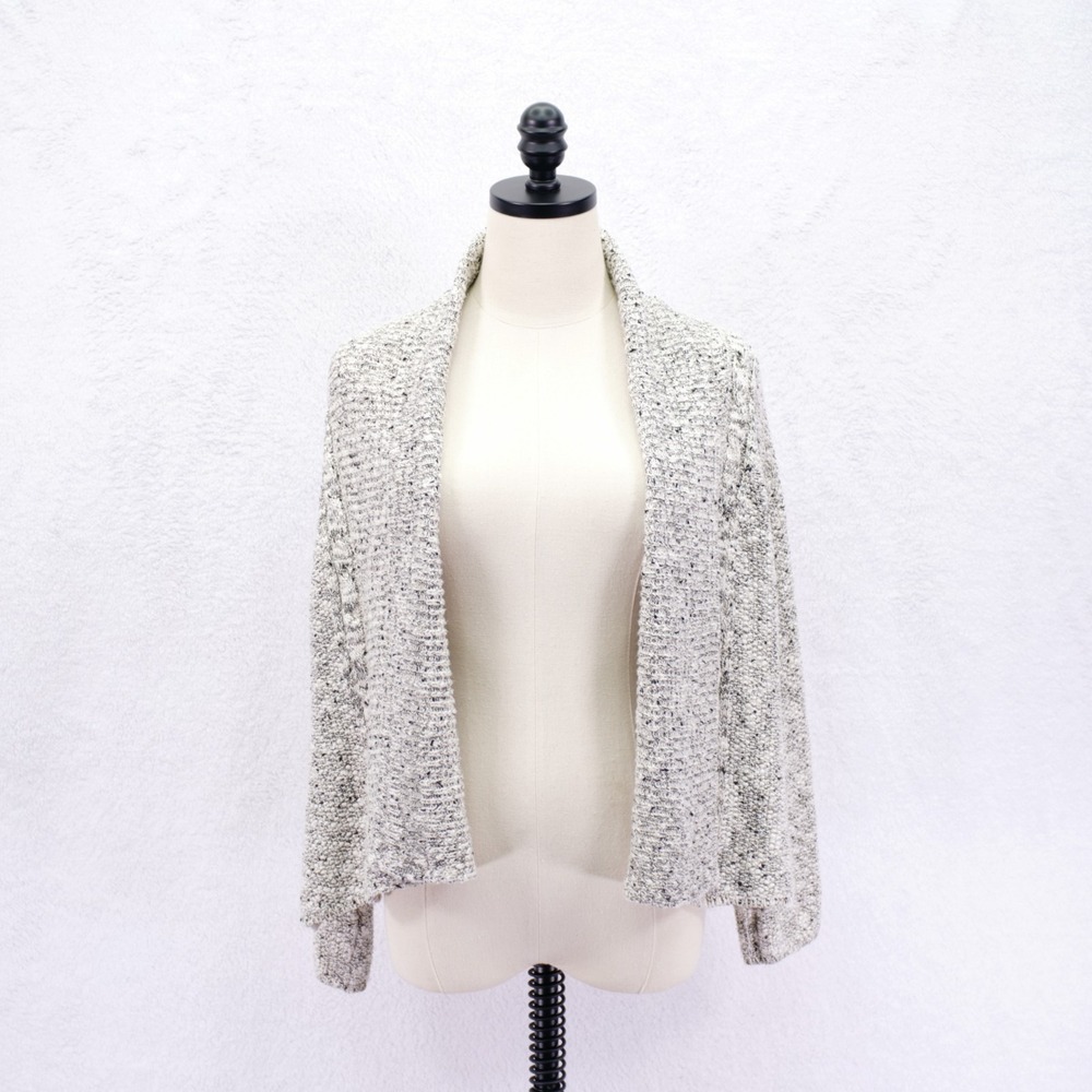 Joan Vass Studio -Large- White Black Acrylic Nylon Metalic Knit Open Cardigan